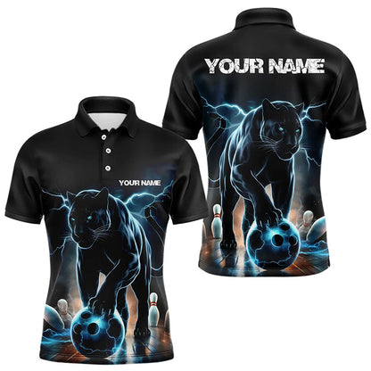 Blue Thunder Lightning Custom Panther Bowling Polo Shirts For Men, Panther Bowling Jerseys IPHW8271