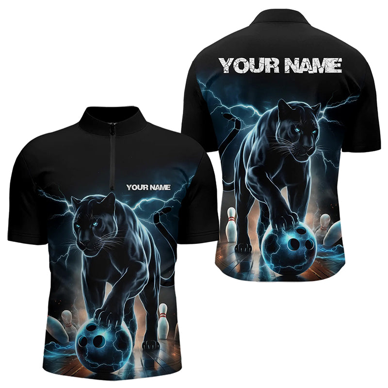 Blue Thunder Lightning Custom Panther Bowling Quarter-Zip Shirts For Men, Panther Bowling Jerseys IPHW8271
