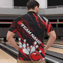 Load image into Gallery viewer, Grunge Black And Red Custom Flame Bowling Team Quarter-Zip Shirts For Men, Bowling League Shirt IPHW8524