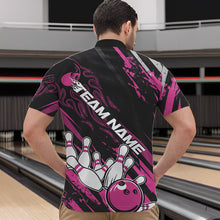 Load image into Gallery viewer, Grunge Black And Pink Custom Flame Bowling Team Quarter-Zip Shirts For Men, Bowling League Shirt IPHW8525
