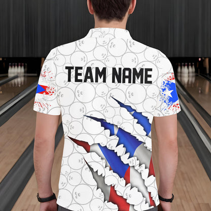 Personalized Puerto Rico Flag Bowling Polo Shirts For Men, Puerto Rico Bowling Jerseys IPHW8725