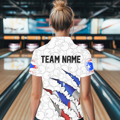 Personalized Puerto Rico Flag Bowling Polo Shirts For Women, Puerto Rico Bowling Jerseys IPHW8725