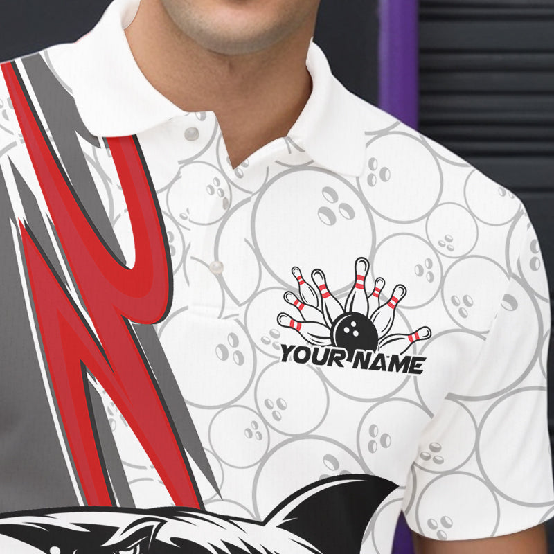 Custom Red Shark Bowling Polo Shirts For Men, Shark Bowling Team Tournament Outfits IPHW8728