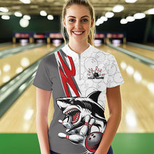 Load image into Gallery viewer, Custom Red Shark Bowling Quarter-Zip Shirt For Women, Shark Bowling Team Tournament Outfits IPHW8728