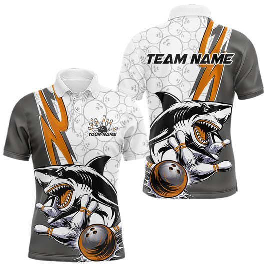 Custom Orange Shark Bowling Polo Shirts For Men, Shark Bowling Team Tournament Outfits IPHW8730