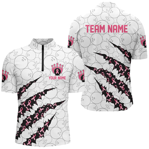 Custom Breast Cancer Pink Ribbon Bowling Shirts For Men, Breast Cancer Awareness Team Jersey IPHW7045