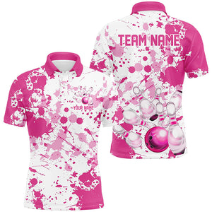 Custom Pink Bowling Polo Shirts For Men, Bowling Team Shirts Bowling Jerseys With Name IPHW7052