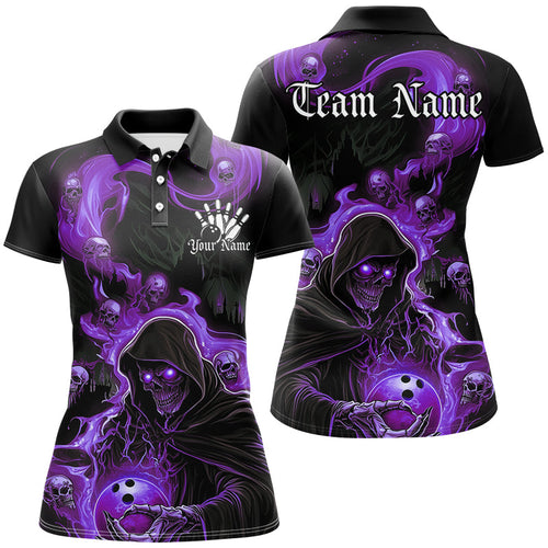 Black And Purple Flame Grim Reaper Custom Halloween Ladies Bowling Shirts, Bowlers Outfits IPHW7610