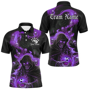 Black And Purple Flame Grim Reaper Custom Halloween Bowling Shirts For Men, Team Bowlers Outfits IPHW7610