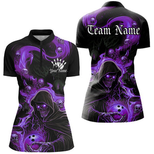 Black And Purple Flame Grim Reaper Custom Halloween Ladies Bowling Shirts, Bowlers Outfits IPHW7610