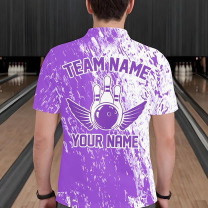 Personalized White And Purple Bowling Team Polo Shirts For Men, Bowling Tournament Outfits IPHW8744