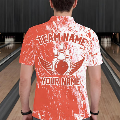 Personalized White And Orange Bowling Team Polo Shirts For Men, Bowling Tournament Outfits IPHW8745