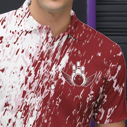 Personalized White And Brick Red Bowling Team Polo Shirts For Men, Bowling Tournament Outfits IPHW8746
