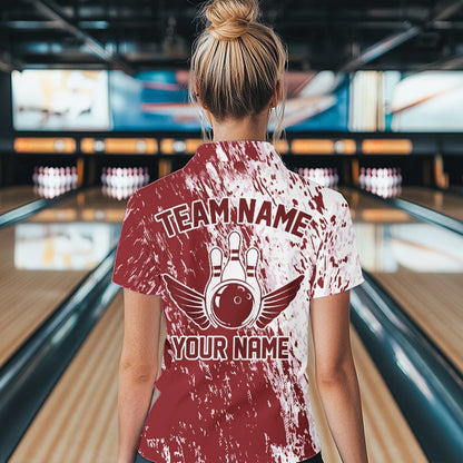 Personalized White And Brick Red Bowling Team Womens Polo Shirt, Bowling Tournament Outfits IPHW8746