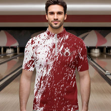 Load image into Gallery viewer, Personalized White And Brick Red Bowling Team Men Quarter-Zip Shirts, Bowling Tournament Outfits IPHW8746