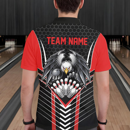 Custom Black And Red Eagle Bowling Jerseys, Bowling Team Men Polo Shirts Bowlers Outfits IPHW8748