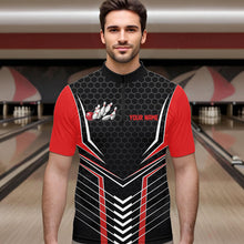 Load image into Gallery viewer, Custom Black And Red Eagle Bowling Jerseys, Bowling Team Men Quarter-Zip Shirts Bowlers Outfits IPHW8748