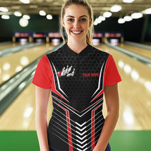 Load image into Gallery viewer, Custom Black And Red Eagle Bowling Jerseys, Bowling Team Women Quarter-Zip Shirts IPHW8748