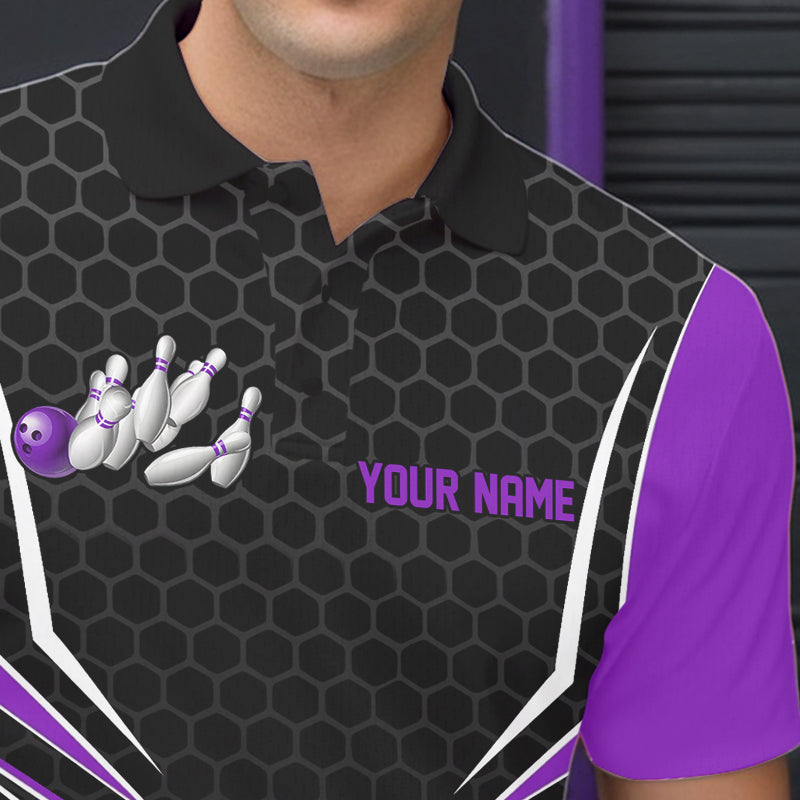 Custom Black And Purple Eagle Bowling Jerseys, Bowling Team Men Polo Shirts Bowlers Outfits IPHW8749