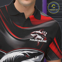 Load image into Gallery viewer, Custom Black And Red Shark Bowling Team Polo Shirts For Men, Bowling League Shirt IPHW9002