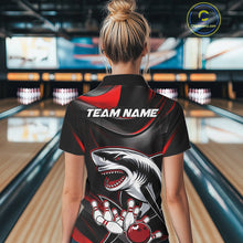 Load image into Gallery viewer, Custom Black And Red Shark Bowling Team Polo Shirts For Women, Bowling League Shirt IPHW9002