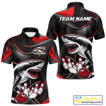 Load image into Gallery viewer, Custom Black And Red Shark Bowling Team Polo Shirts For Men, Bowling League Shirt IPHW9002