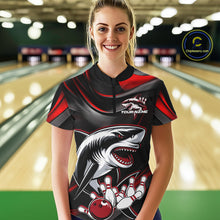 Load image into Gallery viewer, Custom Black And Red Shark Bowling Team Women Quarter-Zip Shirt, Bowling League Shirt IPHW9002