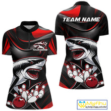 Load image into Gallery viewer, Custom Black And Red Shark Bowling Team Women Quarter-Zip Shirt, Bowling League Shirt IPHW9002