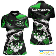 Load image into Gallery viewer, Custom Black And Green Shark Bowling Team Women Quarter-Zip Shirt, Bowling League Shirt IPHW9004