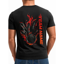 Load image into Gallery viewer, Custom Black And Red Flame Strike Bowling T-Shirts For Men, Fire Bowling Shirt IPHW9054