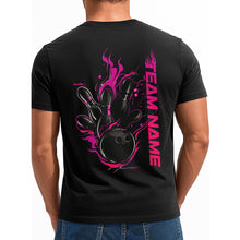Load image into Gallery viewer, Custom Black And Pink Flame Strike Bowling T-Shirts For Men, Team Outfit IPHW9056