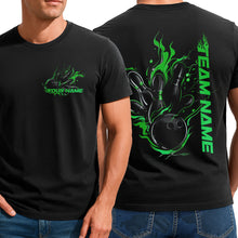 Load image into Gallery viewer, Custom Black And Green Flame Strike Bowling T-Shirts For Men, Unique Design IPHW9057