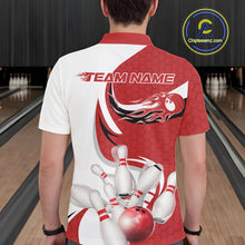 Load image into Gallery viewer, Custom White And Red Bowling Polo Shirts For Men, Flame Bowling Team Shirt IPHW9240