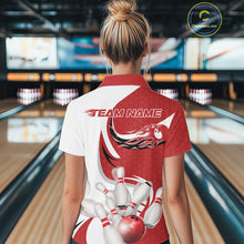 Load image into Gallery viewer, Custom White And Red Bowling Polo Shirts For Women, Flame Bowling Team Shirt IPHW9240