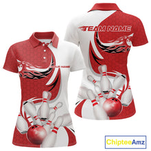 Load image into Gallery viewer, Custom White And Red Bowling Polo Shirts For Women, Flame Bowling Team Shirt IPHW9240