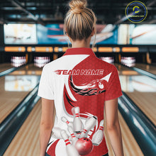 Load image into Gallery viewer, Custom White And Red Bowling Quarter-Zip Shirts For Women, Flame Bowling Team Shirt IPHW9240