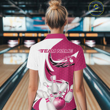 Load image into Gallery viewer, Custom White And Pink Bowling Quarter-Zip Shirts For Women, Flame Bowling Team Shirt IPHW9241