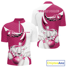 Load image into Gallery viewer, Custom White And Pink Bowling Quarter-Zip Shirts For Men, Flame Bowling Team Shirt IPHW9241