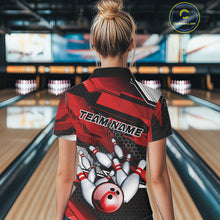 Load image into Gallery viewer, Custom Black And Red Hexagon Pattern Bowling Polo Shirts For Women, Bowling Team Uniform IPHW9420