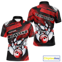 Load image into Gallery viewer, Custom Black And Red Hexagon Pattern Bowling Polo Shirts For Men, Bowling Team Uniform IPHW9420