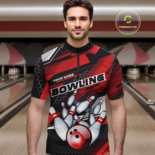 Load image into Gallery viewer, Custom Black And Red Hexagon Pattern Bowling Quarter-Zip Shirts For Men, Bowling Team Uniform IPHW9420