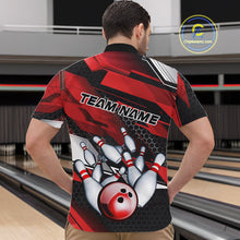 Load image into Gallery viewer, Custom Black And Red Hexagon Pattern Bowling Quarter-Zip Shirts For Men, Bowling Team Uniform IPHW9420
