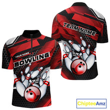 Load image into Gallery viewer, Custom Black And Red Hexagon Pattern Bowling Quarter-Zip Shirts For Men, Bowling Team Uniform IPHW9420