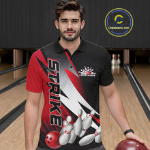 Load image into Gallery viewer, Custom Black And Red Strike Bowling Polo Shirts For Men, Bowling Team Uniform IPHW9423