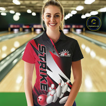 Load image into Gallery viewer, Custom Black And Red Strike Bowling Polo Shirts For Women, Bowling Team Uniform IPHW9423