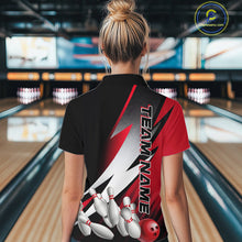 Load image into Gallery viewer, Custom Black And Red Strike Bowling Women Quarter-Zip Shirts, Bowling Team Uniform IPHW9423