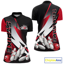 Load image into Gallery viewer, Custom Black And Red Strike Bowling Women Quarter-Zip Shirts, Bowling Team Uniform IPHW9423