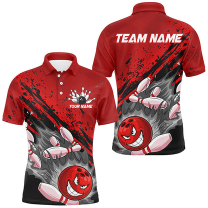 Black And Red Custom Funny Bowling Shirt For Men, Bowling Team Uniform Bowlers Outfits IPHW7622