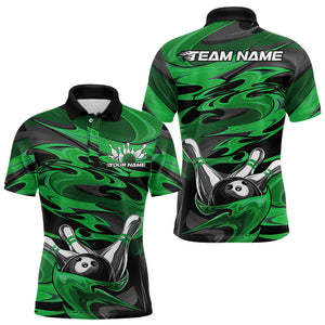 Black And Green Camo Custom Flame Bowling Polo Shirts For Men, Flame Bowling Team Uniform IPHW8029