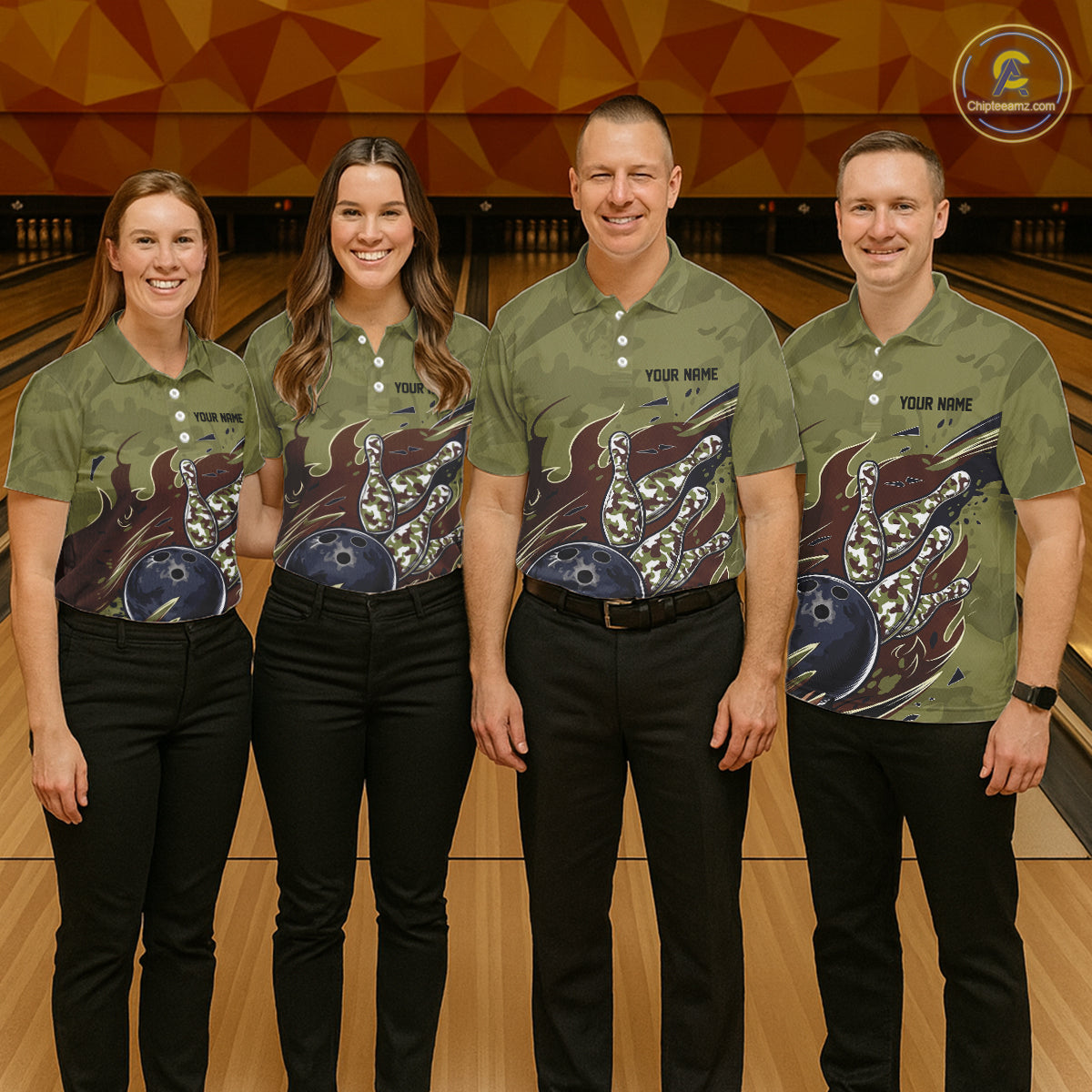 Custom Military Camo Bowling Polo Shirts For Men, Patriotic Veteran Bowling Team Shirt IPHW8038